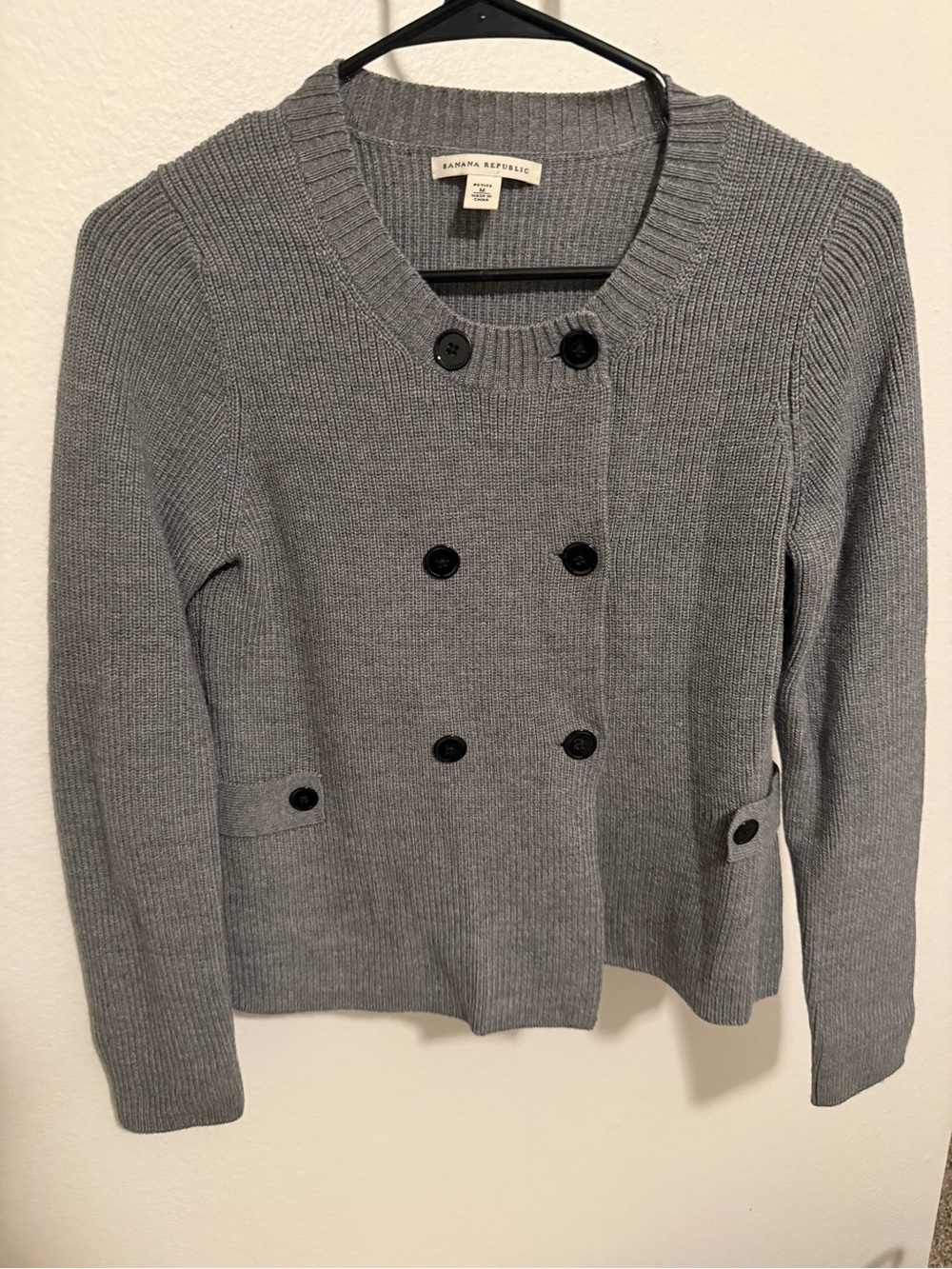 Banana Republic Women's Gray Double-Breasted Knit Sweater- fits Small